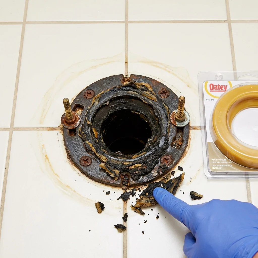 Failed wax ring showing water seepage at the base of a toilet in a Forestville, CA home